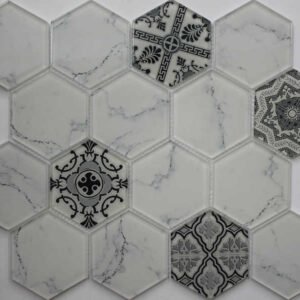 hexagonal carrara marble pattern glass mosaic wb17 a0