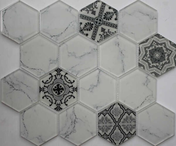 hexagonal carrara marble pattern glass mosaic wb17 a0