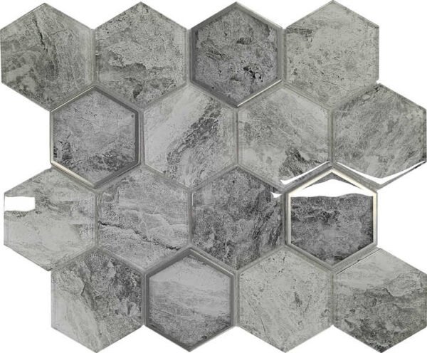 medium sized hexagonal glass mosaic inkjet design with gold and silver edges wb17 a4